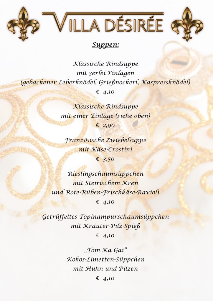 Suppe Weihnachtsmenüs 2014